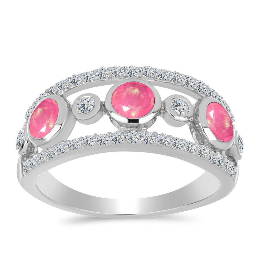Strieborný Prsteň s so Sýto Ružovým Opálom z Lega Dembi a Bielym Topásom