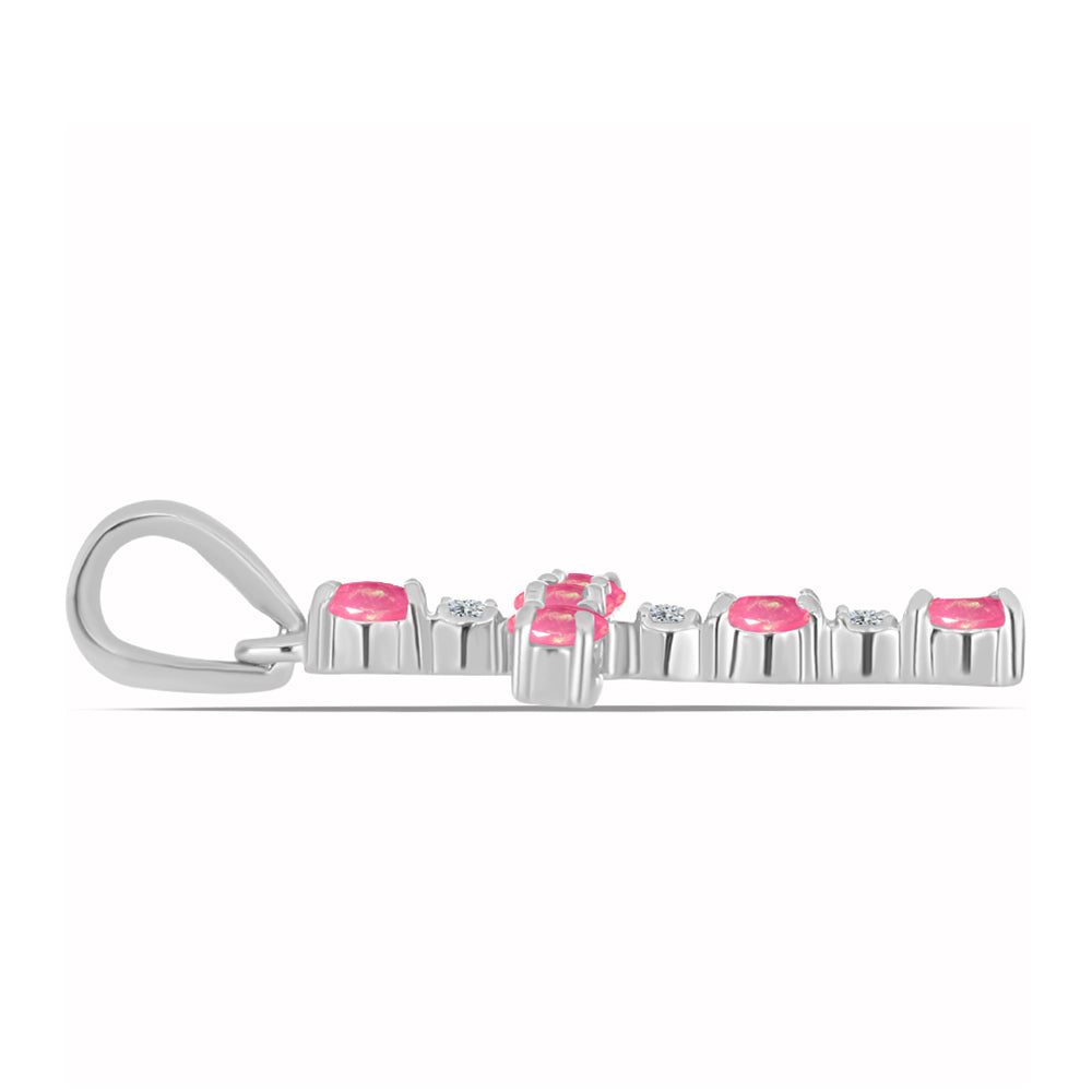 Kríž Strieborný Prívesok s so Sýto Ružovým Opálom z Lega Dembi a Bielym Topásom 2 