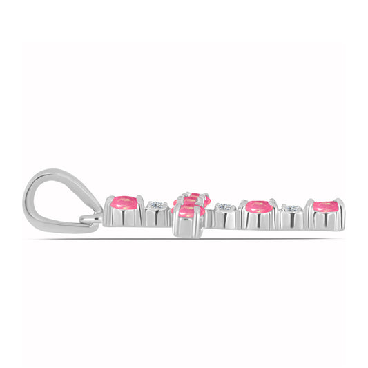 Kríž Strieborný Prívesok s so Sýto Ružovým Opálom z Lega Dembi a Bielym Topásom