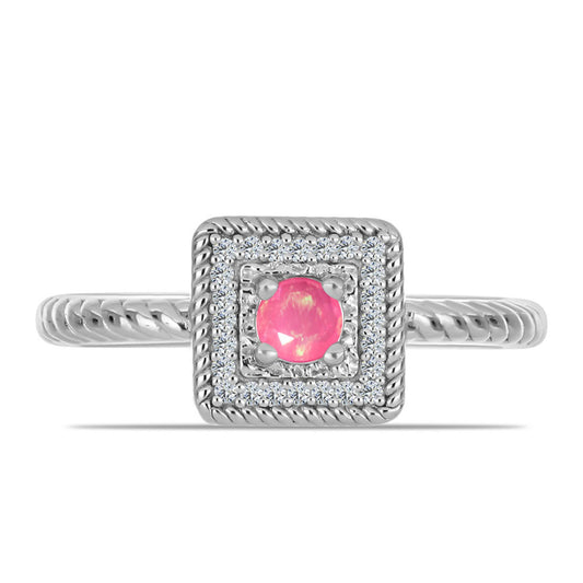 Strieborný Prsteň s so Sýto Ružovým Opálom z Lega Dembi a Bielym Topásom