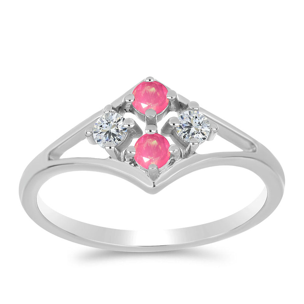 Strieborný Prsteň s so Sýto Ružovým Opálom z Lega Dembi a Bielym Topásom 3 