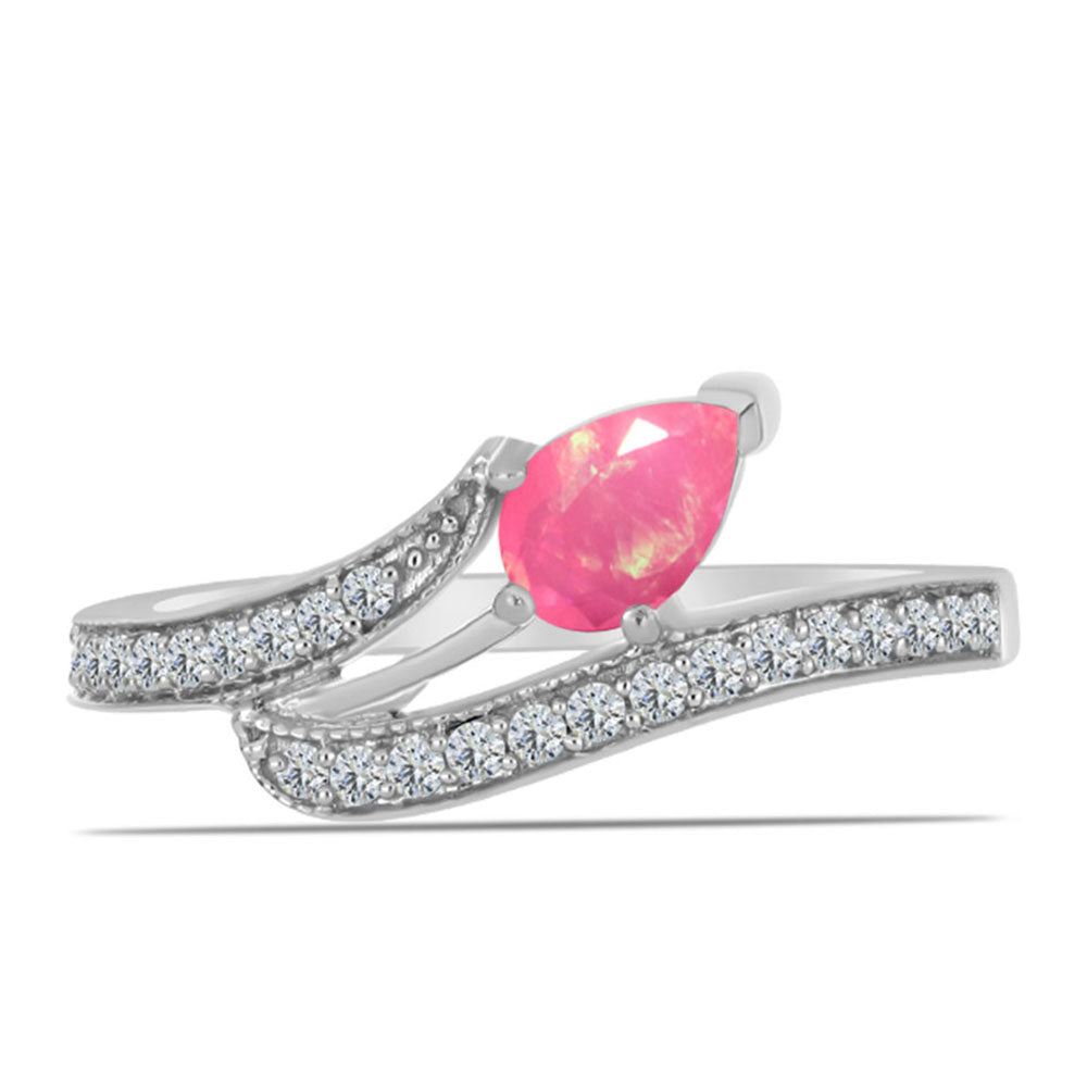 Strieborný Prsteň s so Sýto Ružovým Opálom z Lega Dembi a Bielym Topásom 1 
