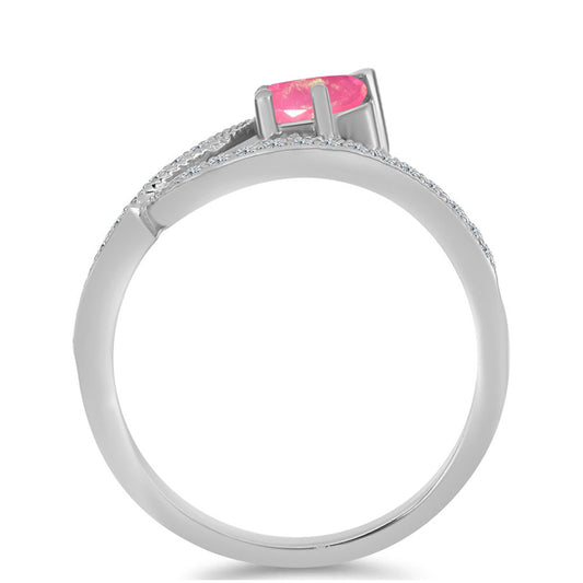 Strieborný Prsteň s so Sýto Ružovým Opálom z Lega Dembi a Bielym Topásom