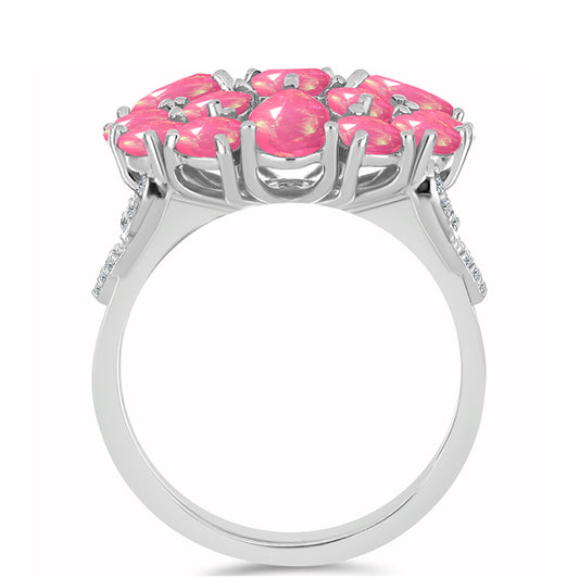 Strieborný Prsteň s so Sýto Ružovým Opálom z Lega Dembi a Bielym Topásom