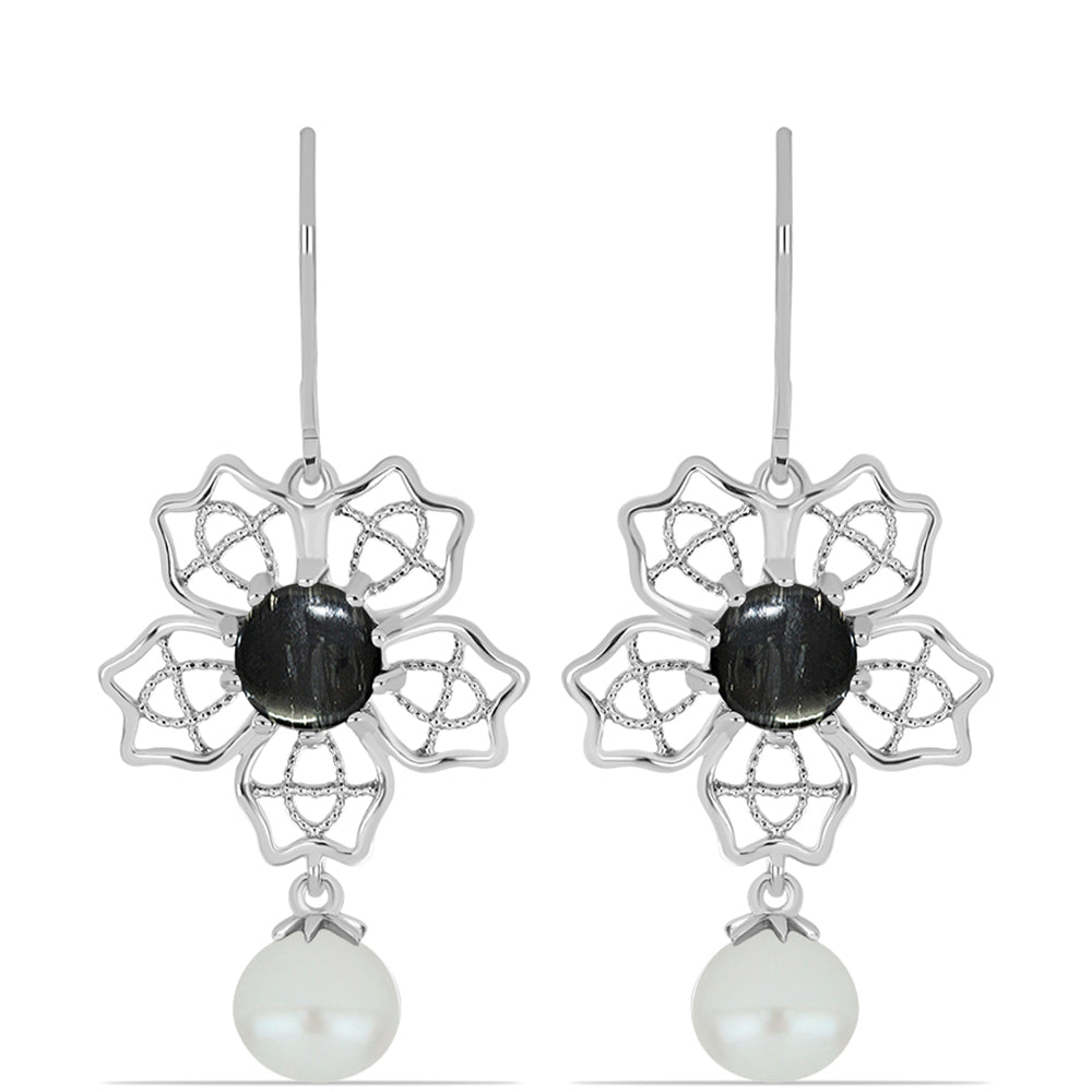 Strieborné Náušnice s Picasso Jaspisom a Bielou Sladkovodnou Perlou 1 