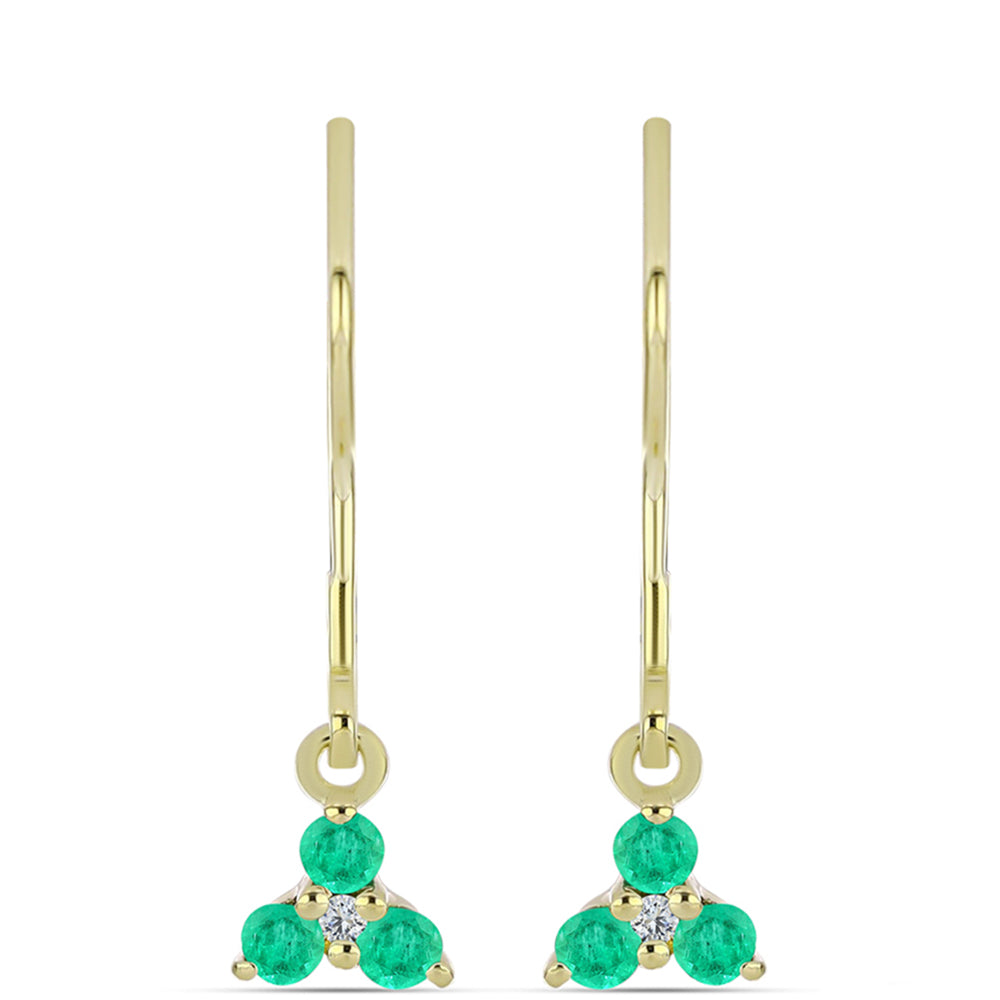 Pozlátené Strieborné Náušnice s Kolumbijským Smaragdom a Bielym Diamantom 1 