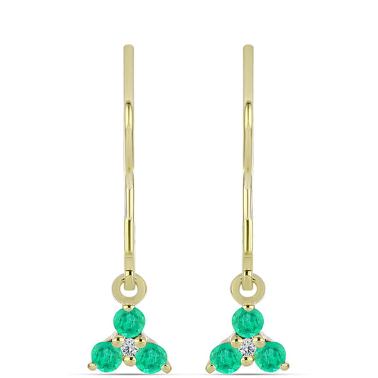 Pozlátené Strieborné Náušnice s Kolumbijským Smaragdom a Bielym Diamantom