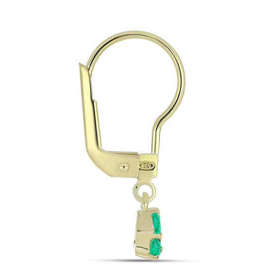 Pozlátené Strieborné Náušnice s Kolumbijským Smaragdom a Bielym Diamantom