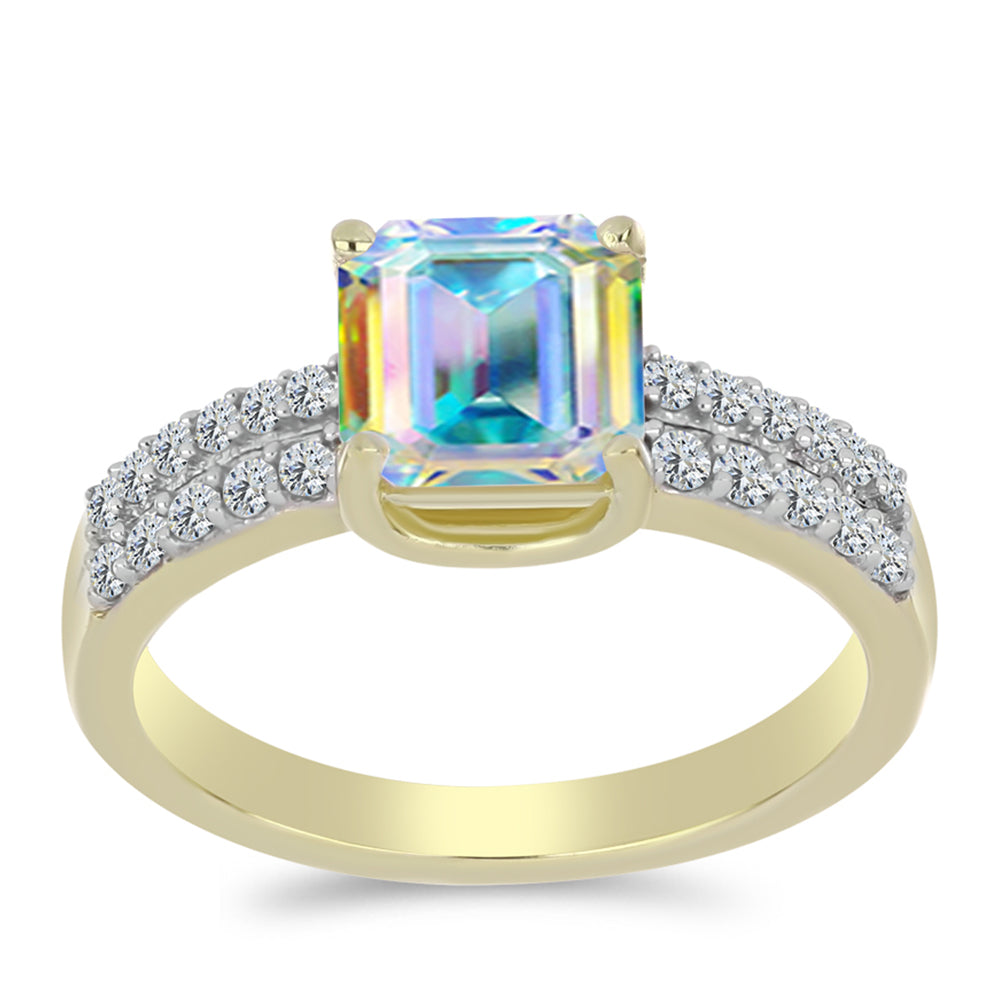 Pozlátený Strieborný Prsteň s Ľadovým Moissanitom a Bielym Topásom