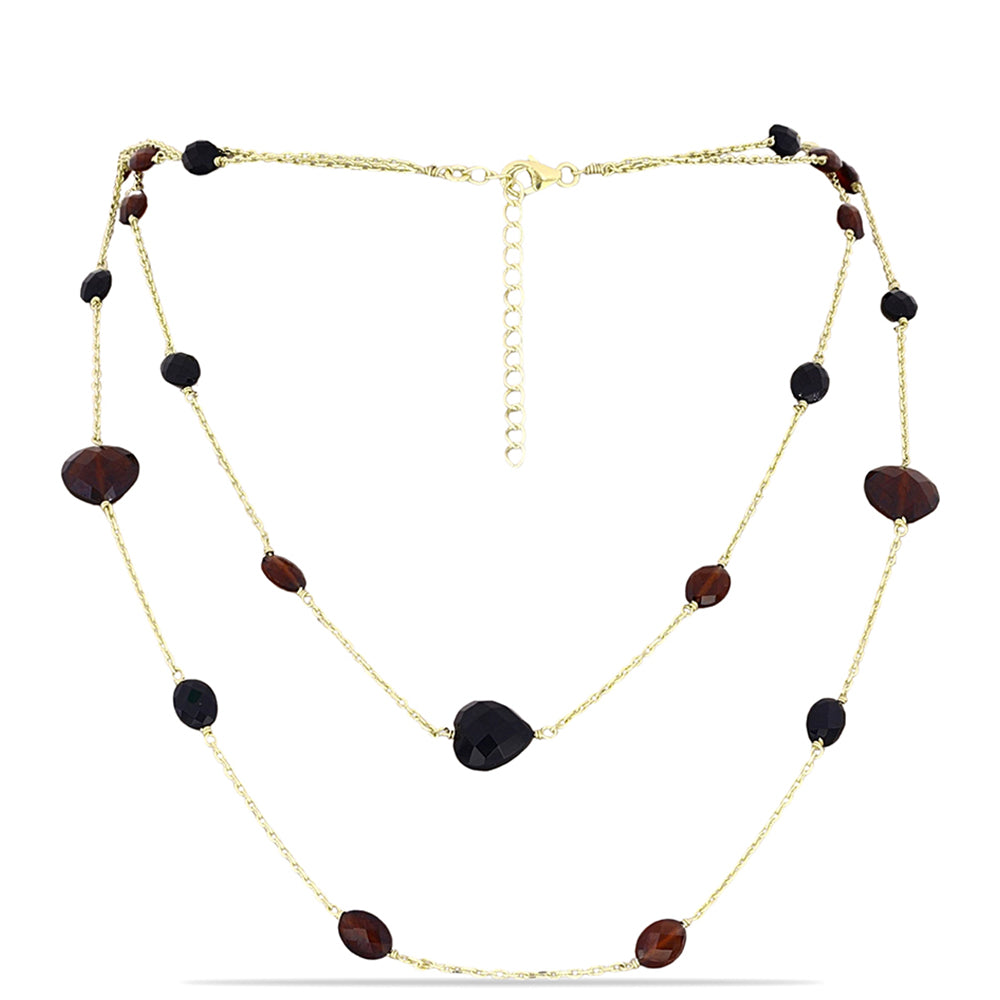 Pozlátený Strieborný Náhrdelník s Bartonským Granátom a Čiernym Ónyxom