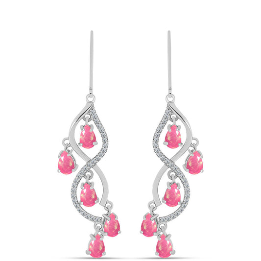 Strieborné Náušnice s so Sýto Ružovým Opálom z Lega Dembi a Bielym Topásom