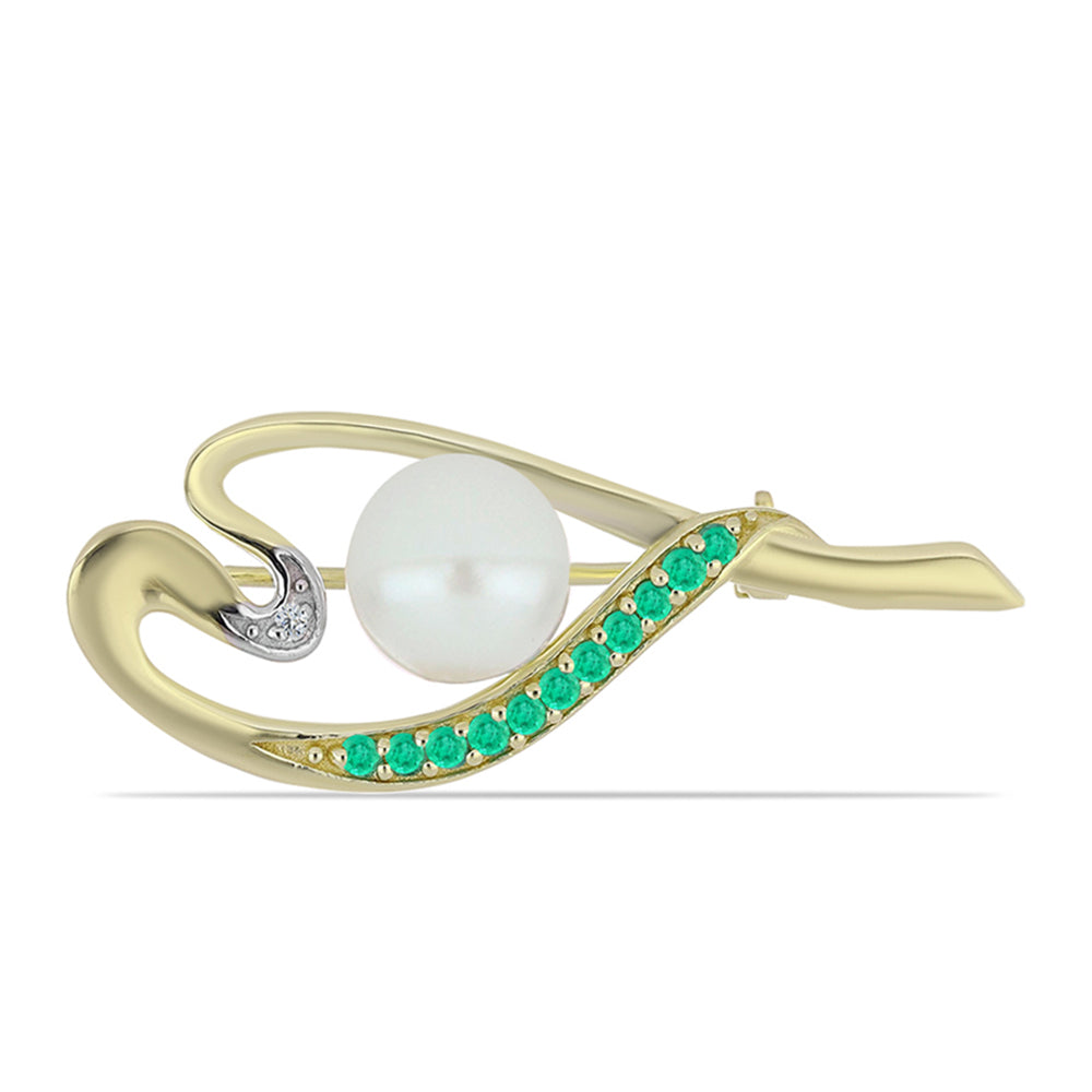 Pozlátený Strieborný Brošňa s Kolumbijským Smaragdom a Bielym Diamantom 1 