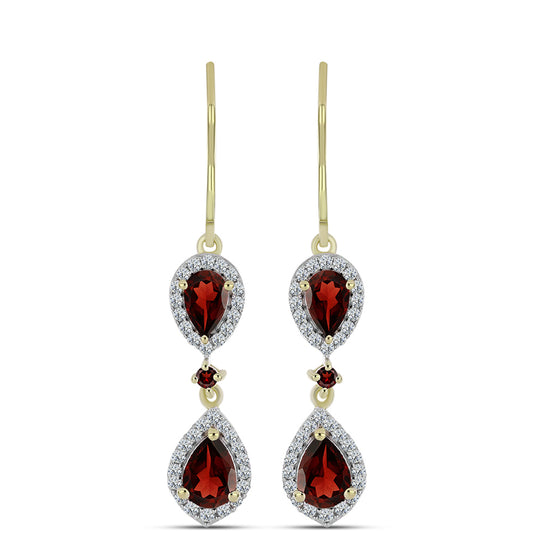 Pozlátené Strieborné Náušnice s Bartonským Granátom a Bielym Topásom