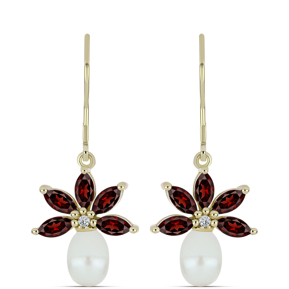 Pozlátené Strieborné Náušnice s Bartonským Granátom a so Sladkovodnou Bielou Perlou