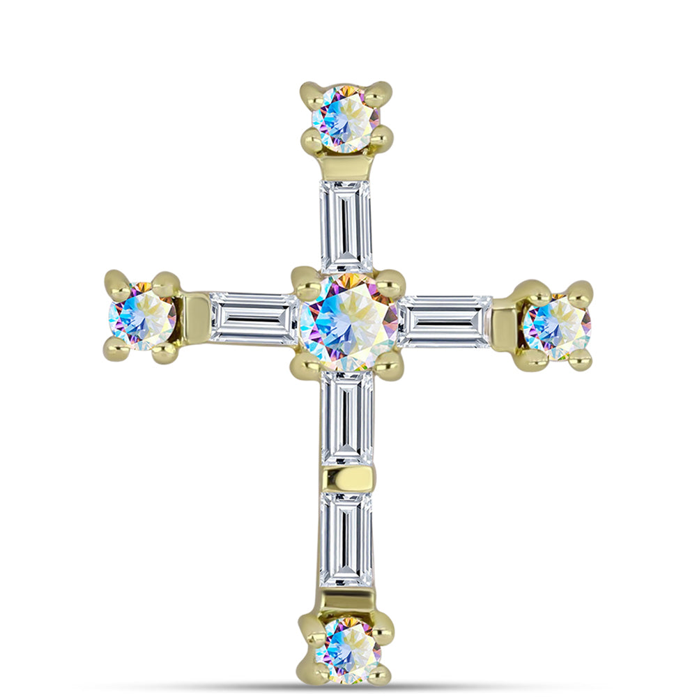 Kríž Pozlátený Strieborný Prívesok s Ľadovým Moissanitom a Bielym Zirkónom