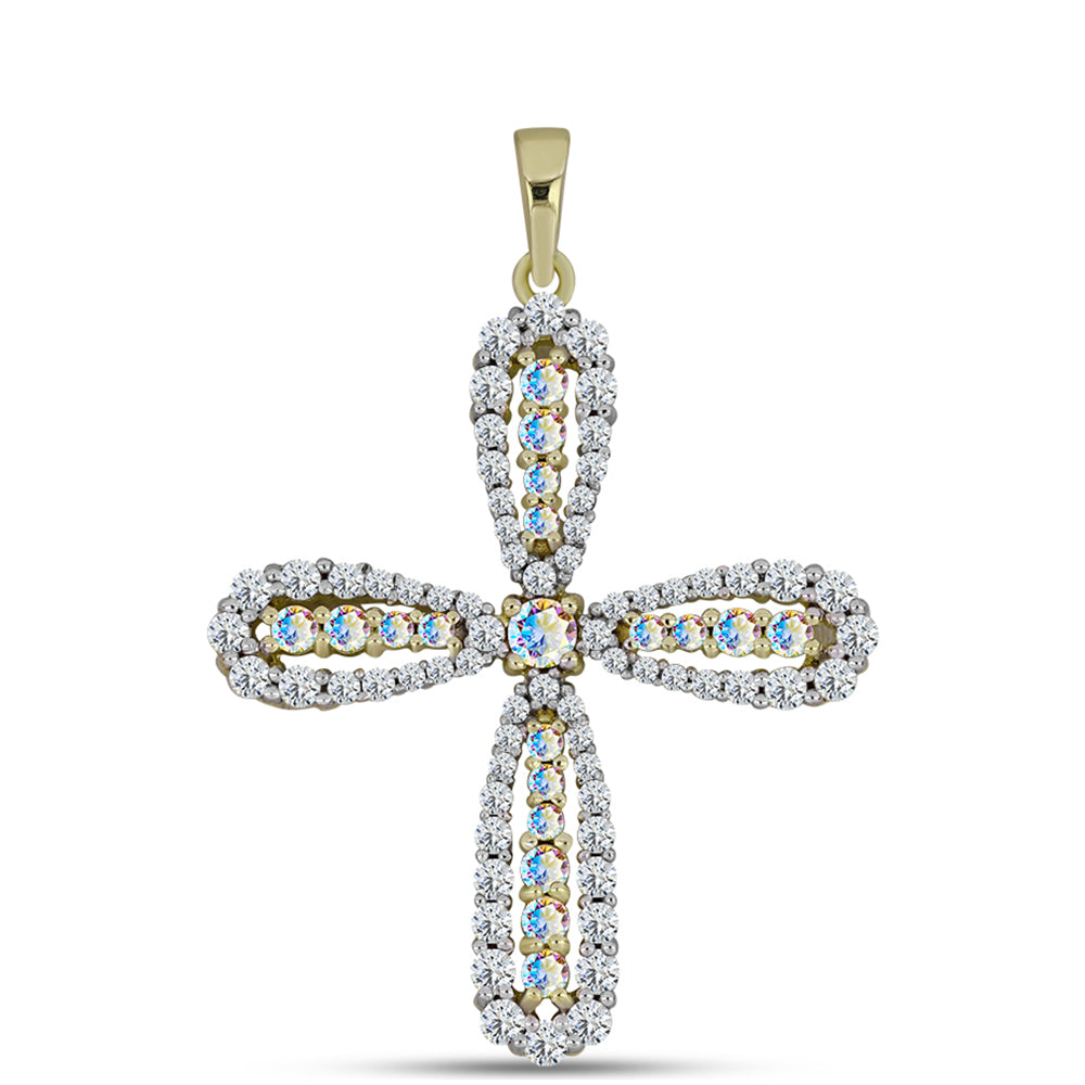 Kríž Pozlátený Strieborný Prívesok s Ľadovým Moissanitom a Bielym Topásom