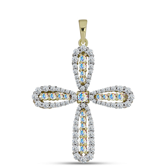 Kríž Pozlátený Strieborný Prívesok s Ľadovým Moissanitom a Bielym Topásom