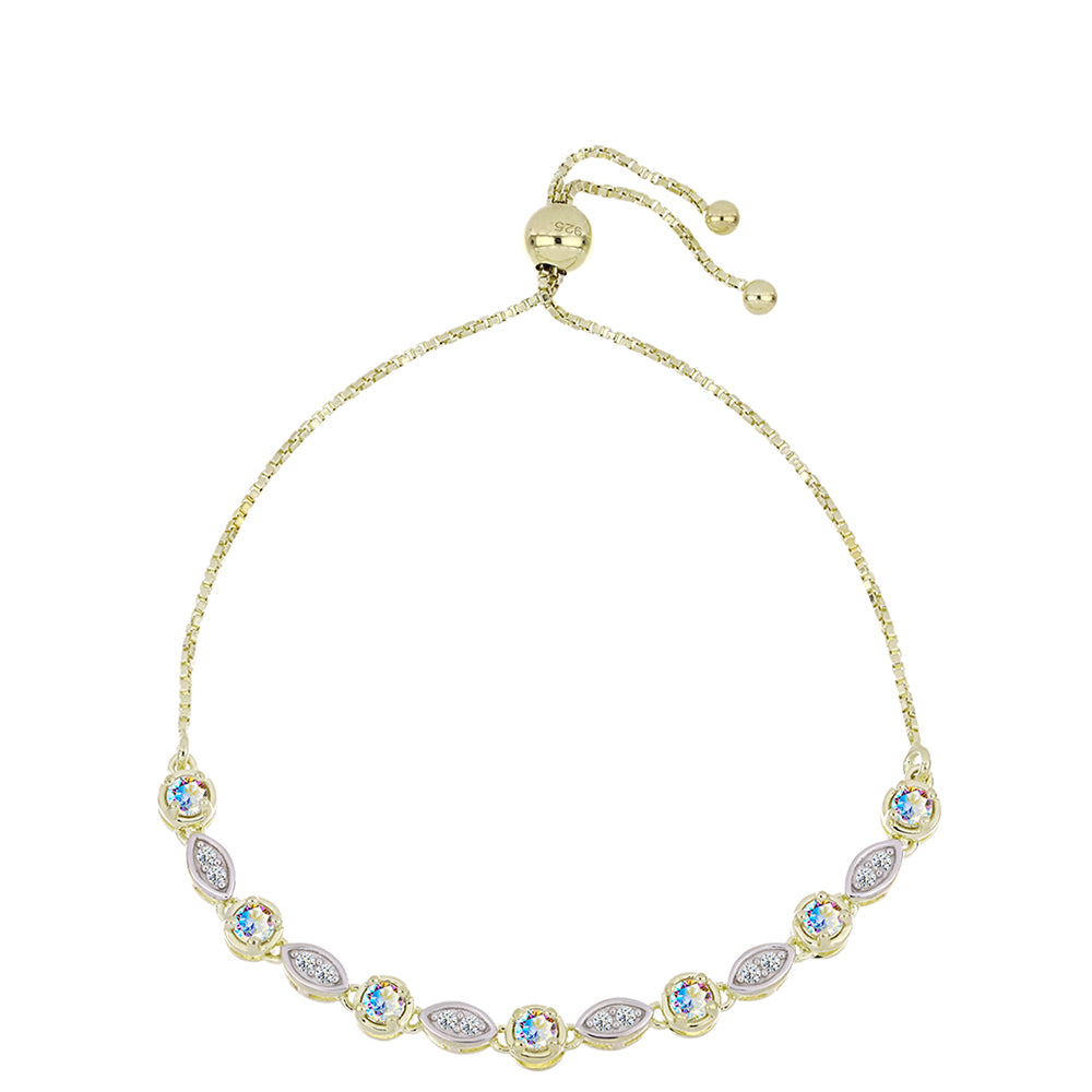 Pozlátený Strieborný Náramok s Ľadovým Moissanitom a Bielym Topásom