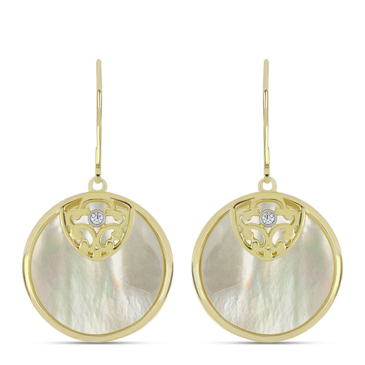 Pozlátené Strieborné Náušnice s Lastúrou a Bielym Topásom