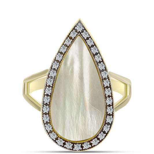 Pozlátený Strieborný Prsteň s Lastúrou a Bielym Topásom