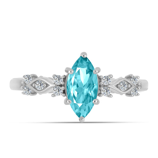 Strieborný Prsteň s Paraiba Kremeňom a Bielym Topásom