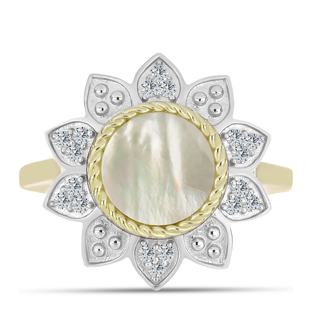 Pozlátený Strieborný Prsteň s Lastúrou a Bielym Topásom