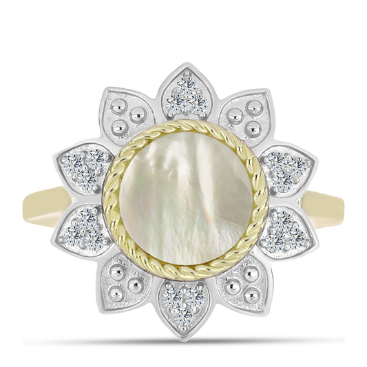 Pozlátený Strieborný Prsteň s Lastúrou a Bielym Topásom