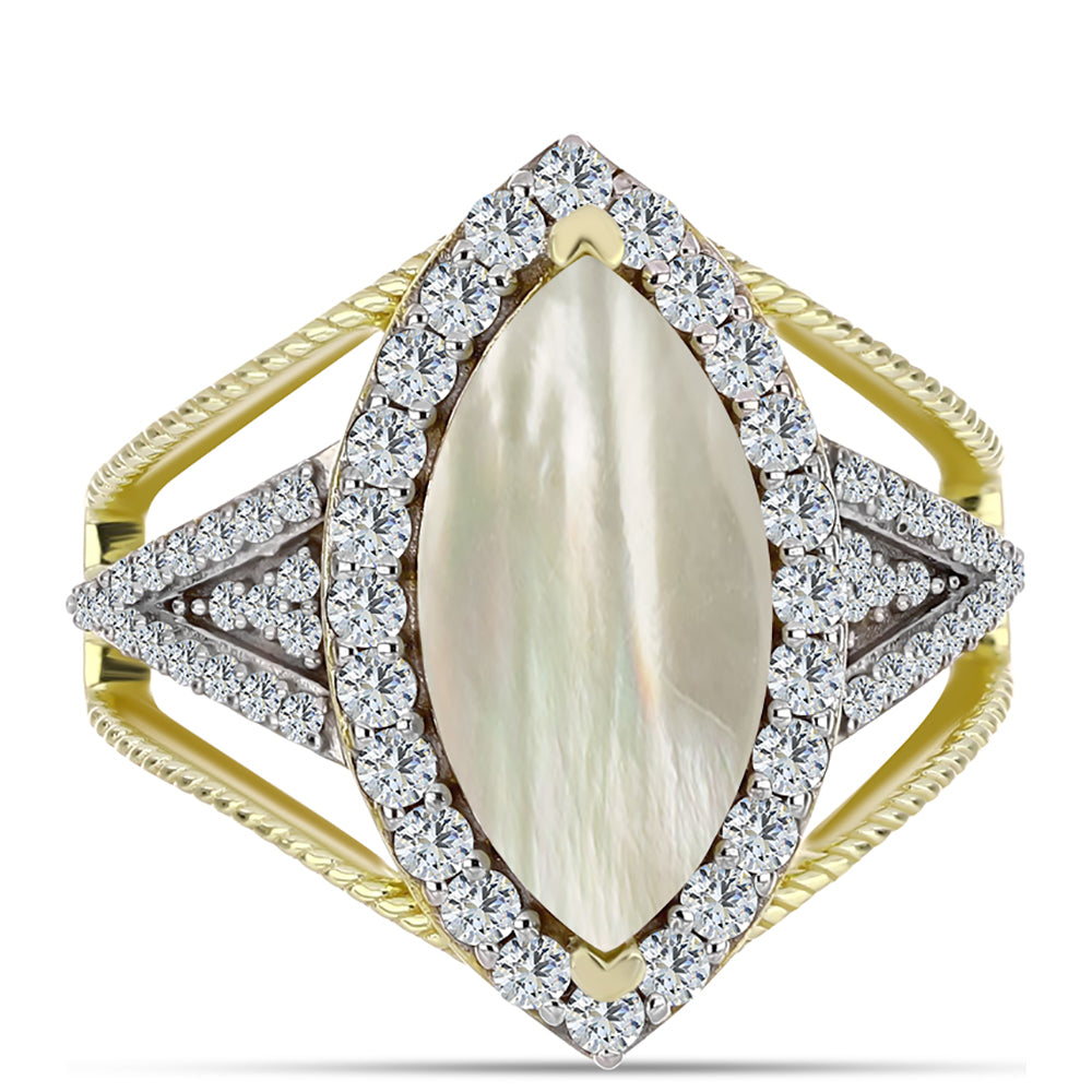 Pozlátený Strieborný Prsteň s Lastúrou a Bielym Topásom