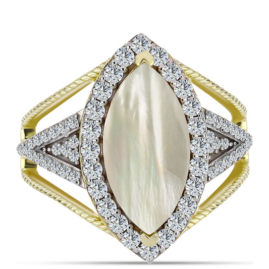 Pozlátený Strieborný Prsteň s Lastúrou a Bielym Topásom