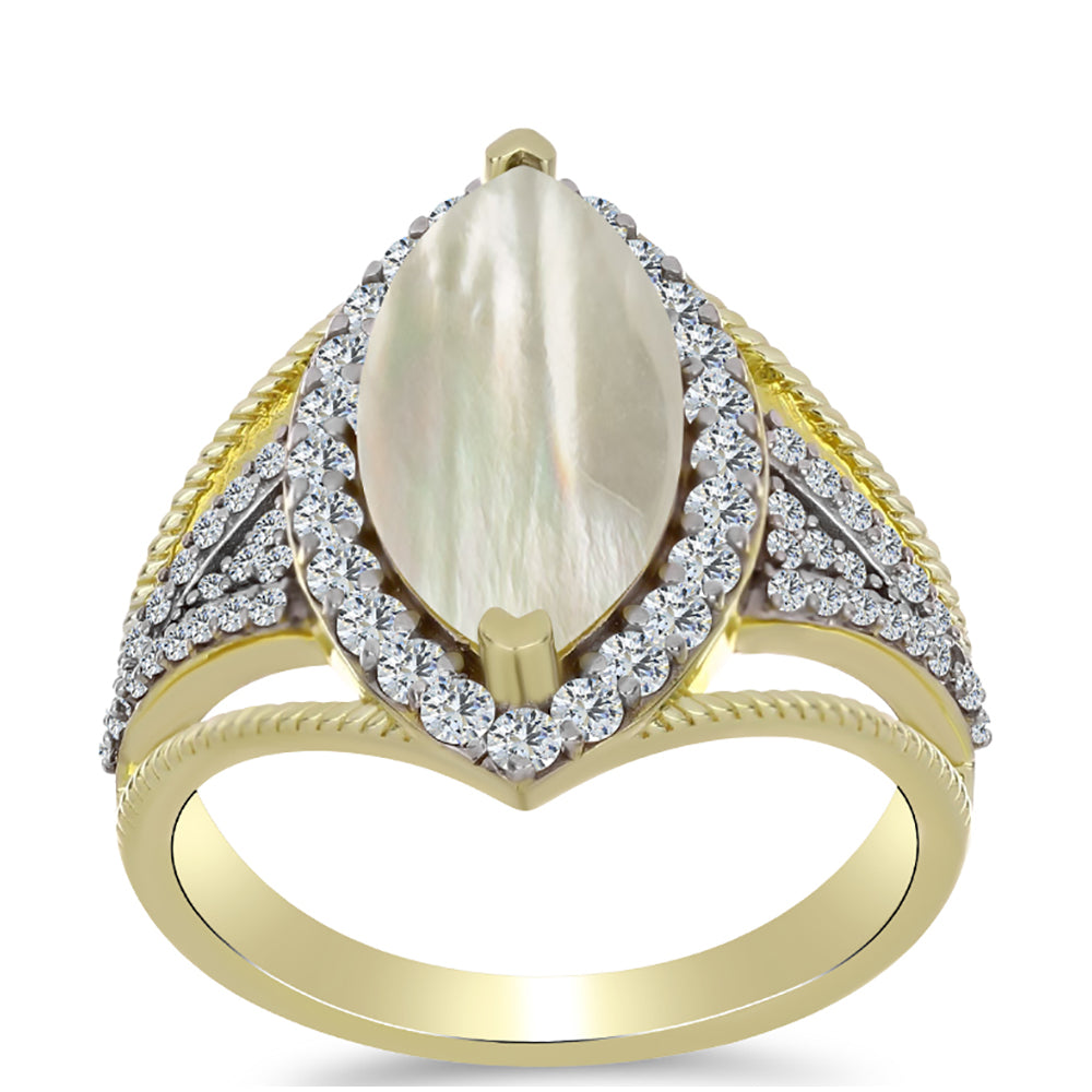 Pozlátený Strieborný Prsteň s Lastúrou a Bielym Topásom 3 