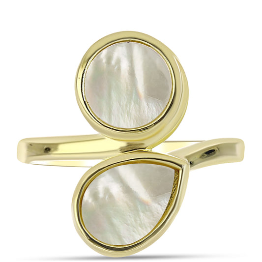 Pozlátený Strieborný Prsteň s Lastúrou