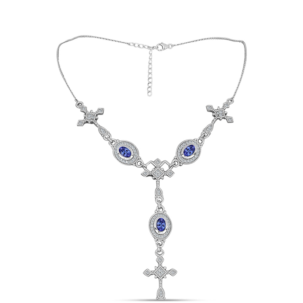 Strieborný Náhrdelník s AAA Tanzanitom a Bielym Topásom