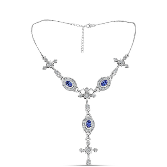 Strieborný Náhrdelník s AAA Tanzanitom a Bielym Topásom