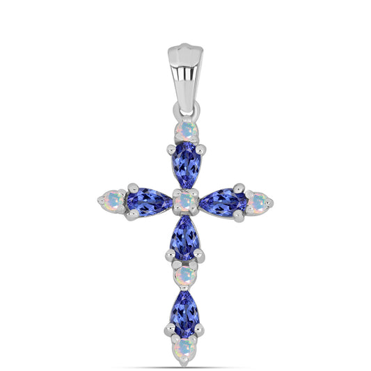 Strieborný Prívesok s AAA Tanzanitom a Bielym Etiópskym Opálom z Lega Dembi