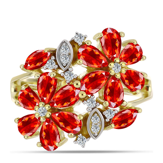 Pozlátený Strieborný Prsteň s Etiópskym Červeným Opálom z Lega Dembi a Bielym Topásom