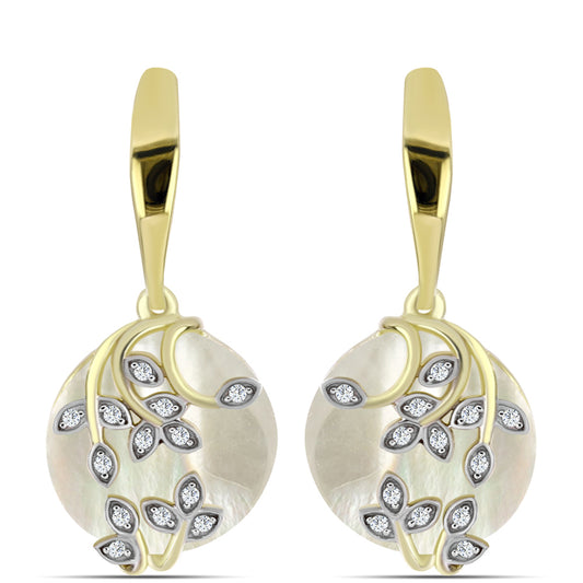 Pozlátené Strieborné Náušnice s Lastúrou a Bielym Topásom