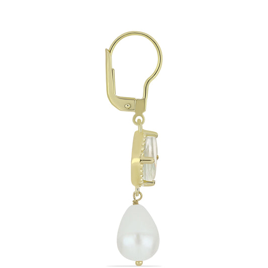 Pozlátené Strieborné Náušnice s Lastúrou a so Sladkovodnou Bielou Perlou