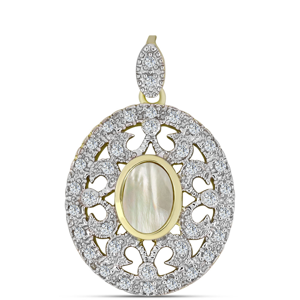 Pozlátený Strieborný Prívesok s Lastúrou a Bielym Topásom