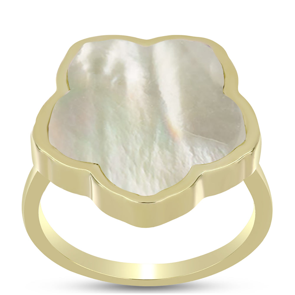 Pozlátený Strieborný Prsteň s Lastúrou