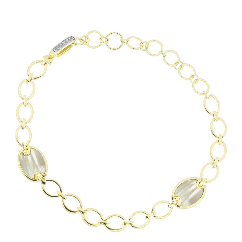 Pozlátený Strieborný Náramok s Lastúrou a Bielym Topásom 1 