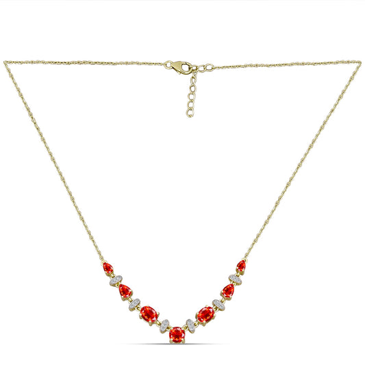 Pozlátený Strieborný Náhrdelník s Etiópskym Červeným Opálom z Lega Dembi a Bielym Topásom