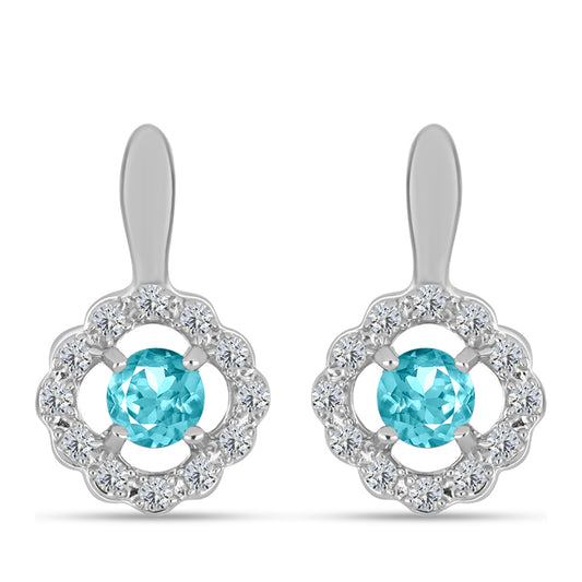 Strieborné Náušnice s Paraiba Kremeňom a Bielym Topásom