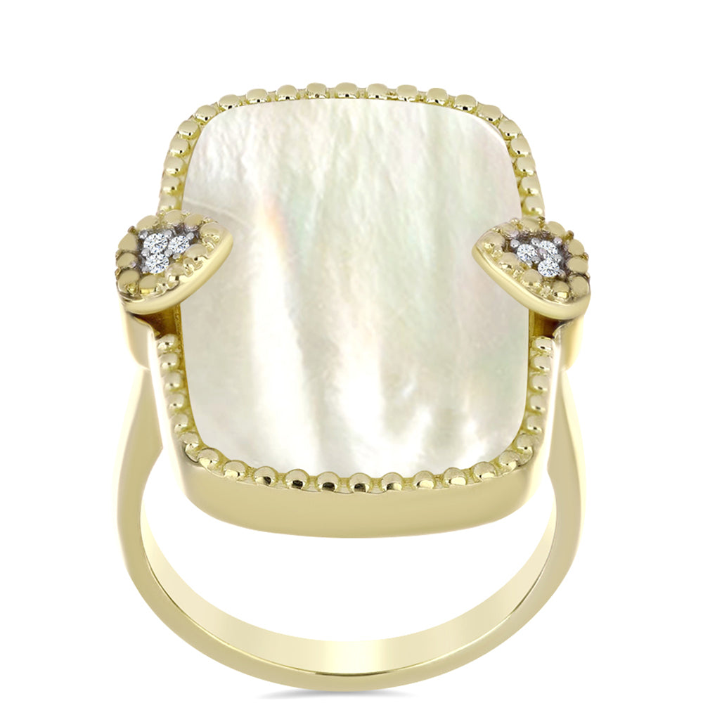 Pozlátený Strieborný Prsteň s Lastúrou a Bielym Topásom 3 