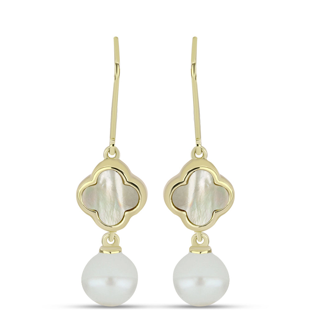 Pozlátené Strieborné Náušnice s Lastúrou a so Sladkovodnou Bielou Perlou 1 