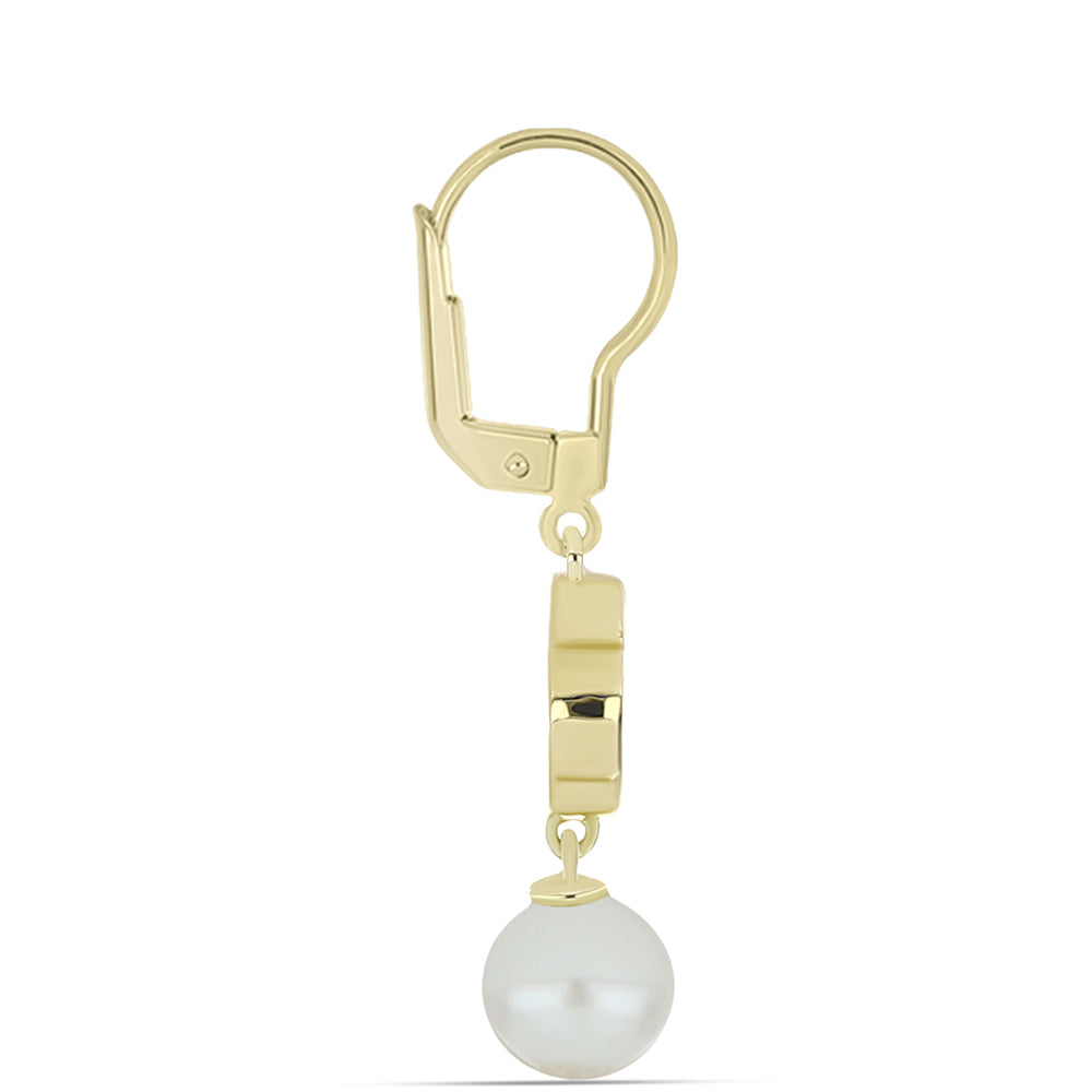 Pozlátené Strieborné Náušnice s Lastúrou a so Sladkovodnou Bielou Perlou 2 