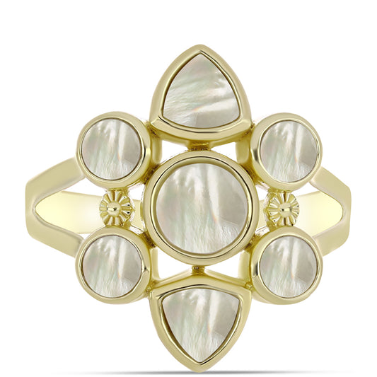 Pozlátený Strieborný Prsteň s Lastúrou