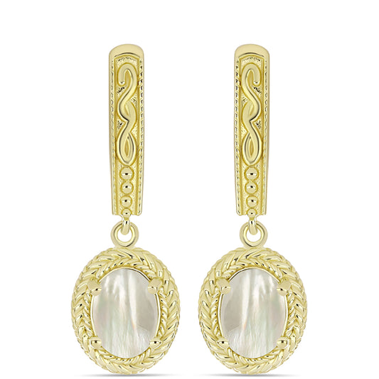 Pozlátené Strieborné Náušnice s Lastúrou