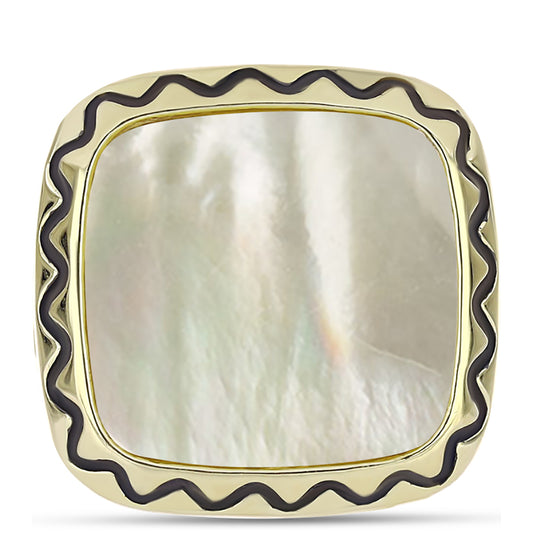 Pozlátený Strieborný Prsteň s Lastúrou