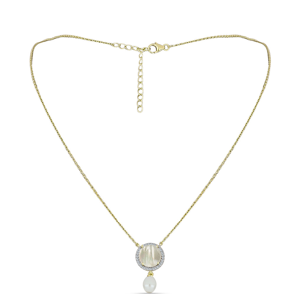 Pozlátený Strieborný Náhrdelník s Lastúrou a so Sladkovodnou Bielou Perlou