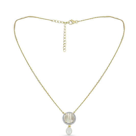 Pozlátený Strieborný Náhrdelník s Lastúrou a so Sladkovodnou Bielou Perlou